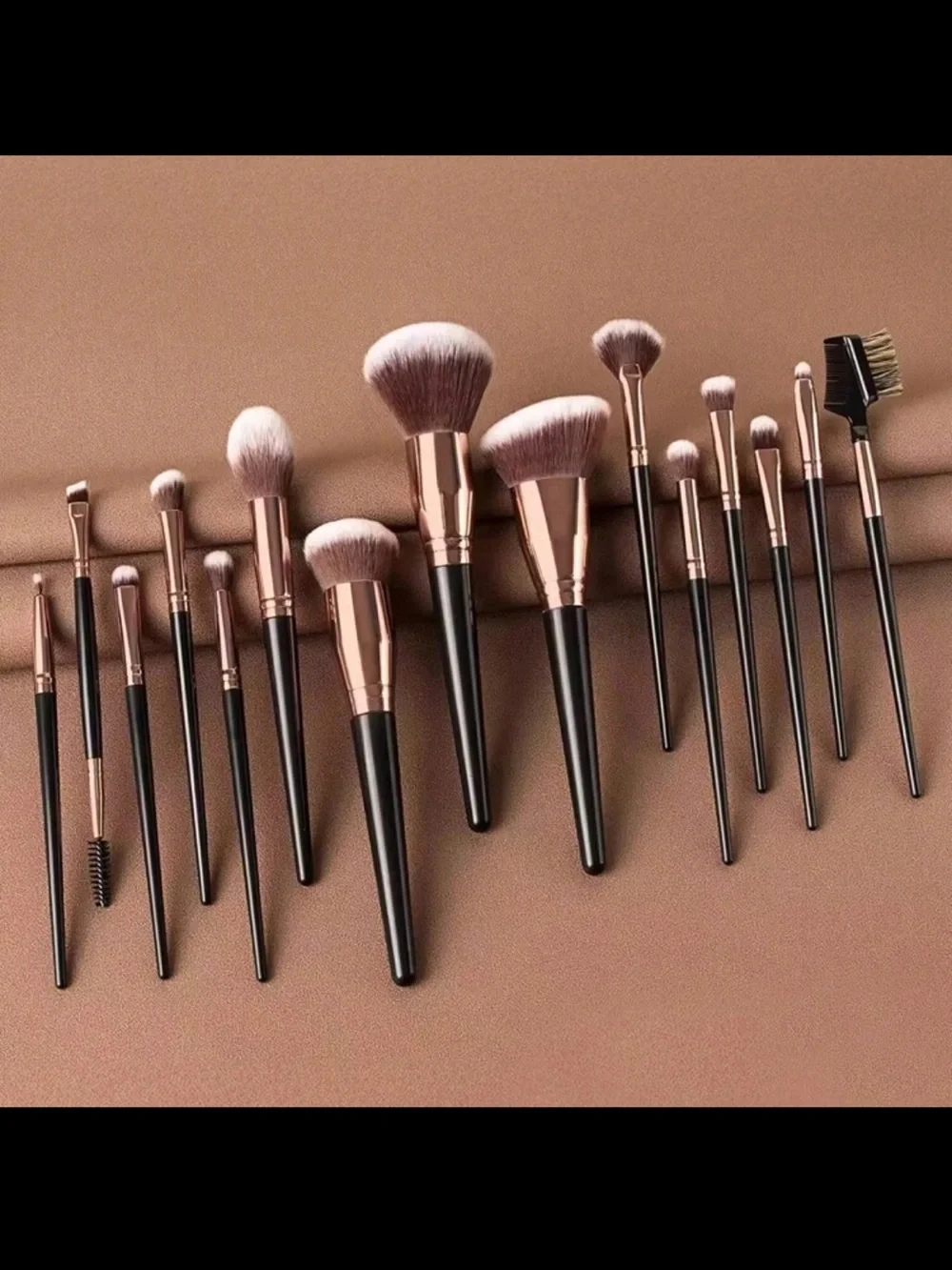 Professional 15-Piece Black and Rose Gold Makeup Brush Set